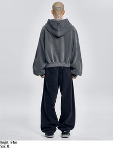 AJOBYAJO Oversized Washed Denim Pants Black