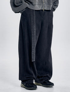 AJOBYAJO Oversized Washed Denim Pants Black