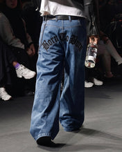 Load image into Gallery viewer, Adlielos A602 Born To Burn Graphic Reverse Wide Denim Pants Vintage Mid Blue
