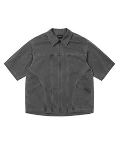 AJOBYAJO Paneled Zip-Up Shirt Charcoal
