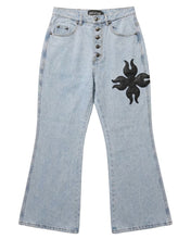 Load image into Gallery viewer, Adlielos A403 Helltail Cross Leather-Patch Flare Jeans Light Blue
