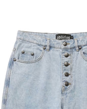 Load image into Gallery viewer, Adlielos A403 Helltail Cross Leather-Patch Flare Jeans Light Blue
