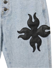 Load image into Gallery viewer, Adlielos A403 Helltail Cross Leather-Patch Flare Jeans Light Blue
