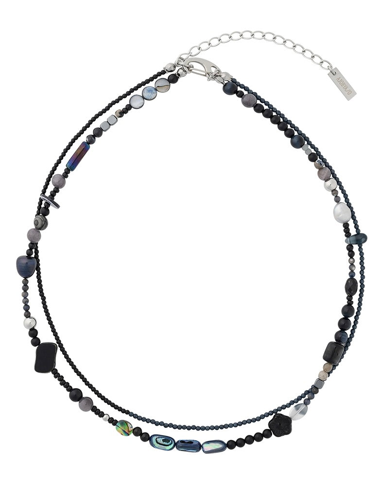 AJOBYAJO Black Light Beads Layered Necklace Black