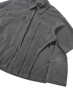 AJOBYAJO Paneled Zip-Up Shirt Charcoal