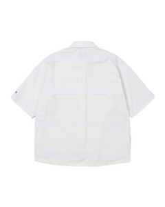 AJOBYAJO Stripe Mesh Layered Polo Shirt White