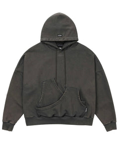 AJOBYAJO Curve Pocket Washed Hoodie Charcoal