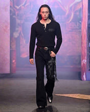 将图片加载到图库查看器，Adlielos Helltail Waffle Long Sleeve Henley Black
