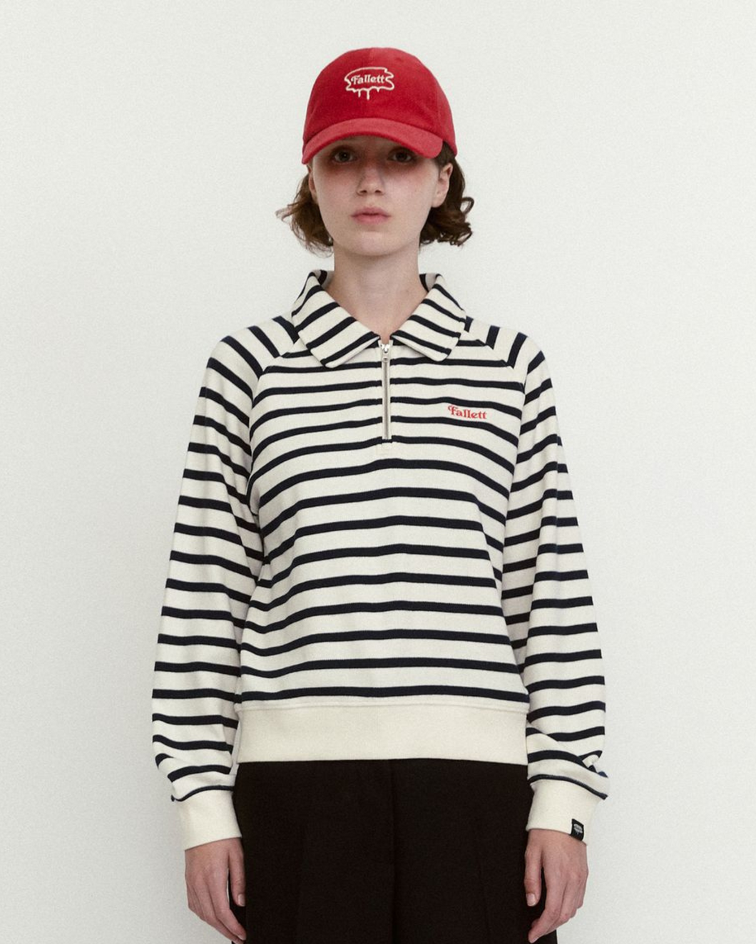 Fallett Stripe Half Zip-Up Sweatshirt Ivory