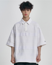 Load image into Gallery viewer, AJOBYAJO Stripe Mesh Layered Polo Shirt White
