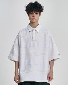 AJOBYAJO Stripe Mesh Layered Polo Shirt White