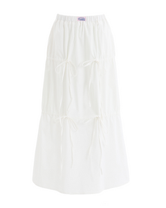 PLASMA SPHERE Party Shirring Maxi Skirt White