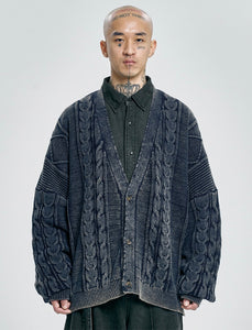 AJOBYAJO Cable Washed Cardigan Navy