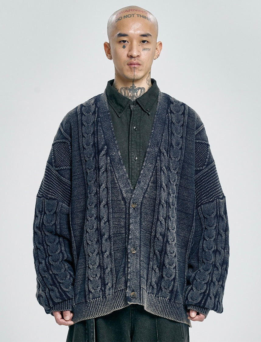 AJOBYAJO Cable Washed Cardigan Navy