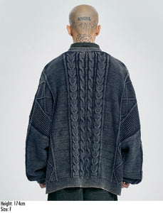 AJOBYAJO Cable Washed Cardigan Navy
