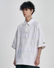 Load image into Gallery viewer, AJOBYAJO Stripe Mesh Layered Polo Shirt White
