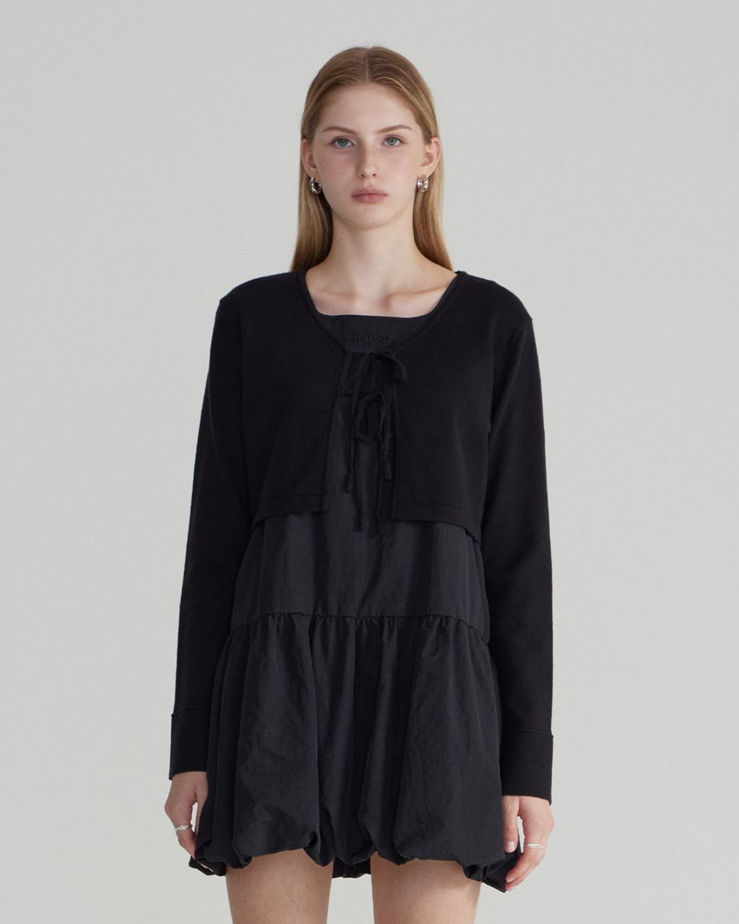 Fallett Crop Ribbon Knit Cardigan Black