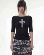 Load image into Gallery viewer, PLASMA SPHERE Cross Gothic T-shirt Black
