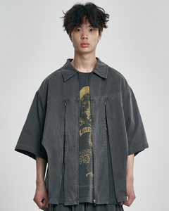 AJOBYAJO Paneled Zip-Up Shirt Charcoal