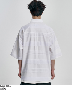 AJOBYAJO Stripe Mesh Layered Polo Shirt White