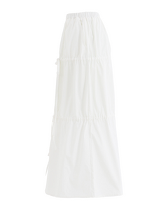 PLASMA SPHERE Party Shirring Maxi Skirt White
