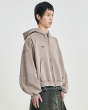 Load image into Gallery viewer, AJOBYAJO Cropped Washed Zip-Up Hoodie Dusty Beige

