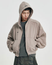 Load image into Gallery viewer, AJOBYAJO Cropped Washed Zip-Up Hoodie Dusty Beige
