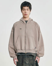 Load image into Gallery viewer, AJOBYAJO Cropped Washed Zip-Up Hoodie Dusty Beige
