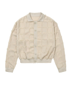 AJOBYAJO Fringe Check Cardigan Cream