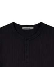 将图片加载到图库查看器，Adlielos Ribbed Henley T-Shirt Black
