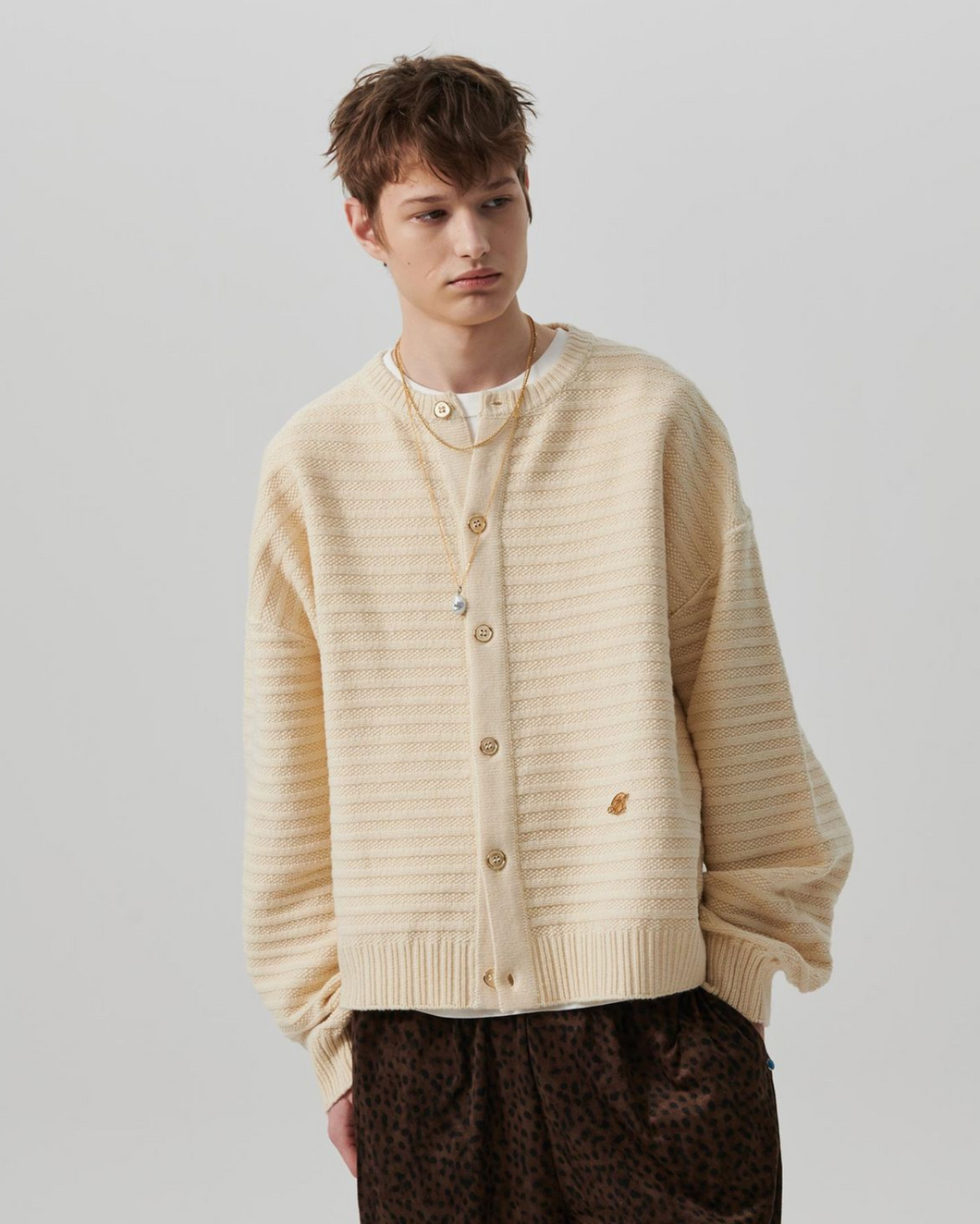 Beyond Closet New Classic Cable Detail Wool Blended Cardigan Ivory