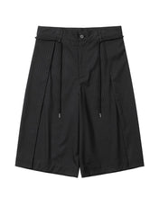 Load image into Gallery viewer, AJOBYAJO One Tuck Stripe Bermuda Shorts Black
