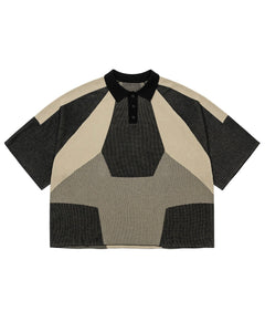 AJOBYAJO Paneled Two-Tone Polo Shirt Beige