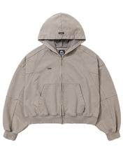 Load image into Gallery viewer, AJOBYAJO Cropped Washed Zip-Up Hoodie Dusty Beige
