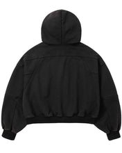 将图片加载到图库查看器，AJOBYAJO Cropped Washed Zip-Up Hoodie Black
