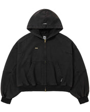 将图片加载到图库查看器，AJOBYAJO Cropped Washed Zip-Up Hoodie Black

