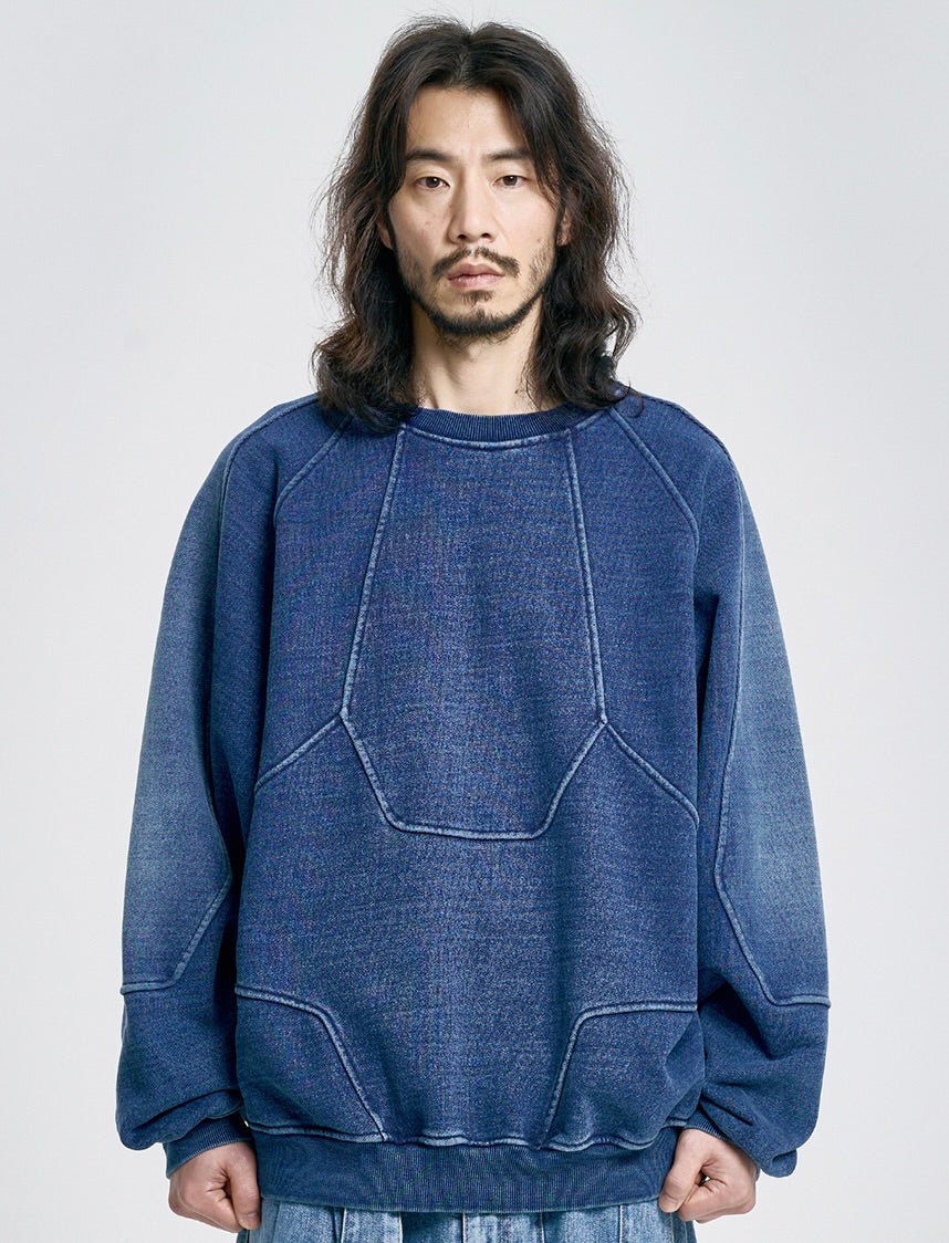 AJOBYAJO Paneled Denim Sweatshirt Blue