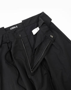 AJOBYAJO Two Tuck Nylon Baggy Pants Black