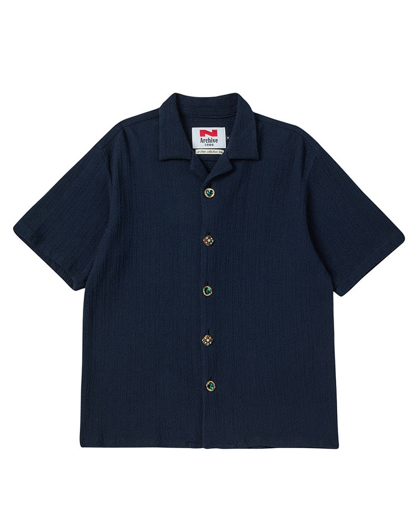 N Archive 90s Vintage Button Knit Shirt Navy