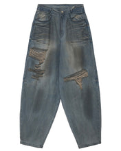 Load image into Gallery viewer, BLR Destroyed Oil Washed Wide Denim Pants Light Blue
