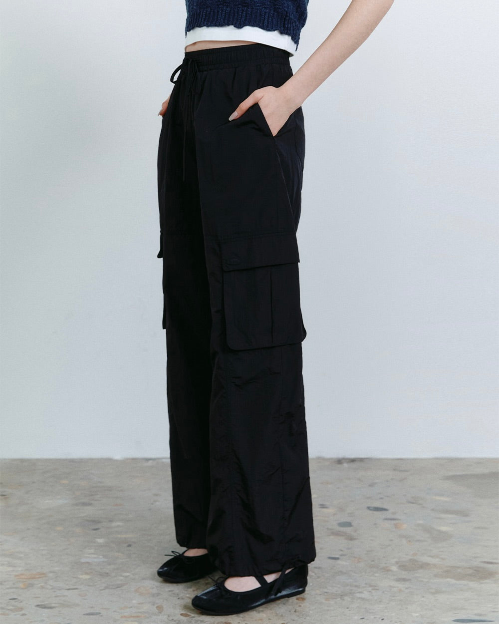 Fallett Parachute Cargo Banding Pants Black