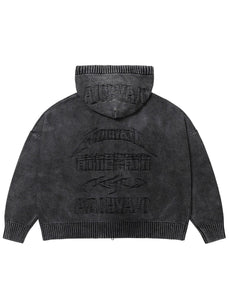 AJOBYAJO Five AJO Logos Washed Zip- Up Hoodie Charcoal