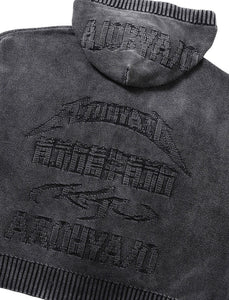 AJOBYAJO Five AJO Logos Washed Zip- Up Hoodie Charcoal