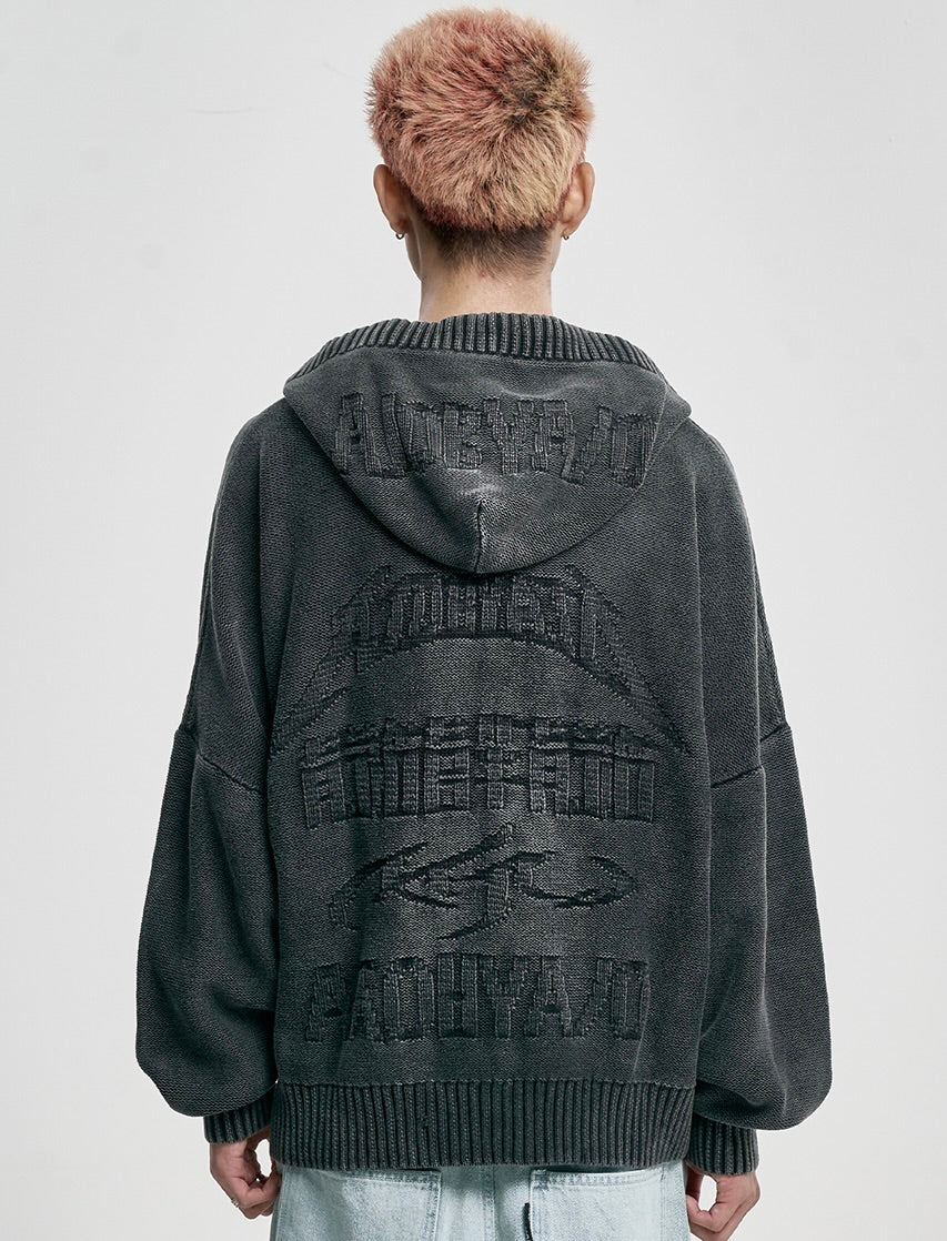 AJOBYAJO Five AJO Logos Washed Zip- Up Hoodie Charcoal
