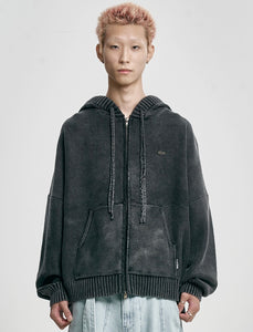 AJOBYAJO Five AJO Logos Washed Zip- Up Hoodie Charcoal