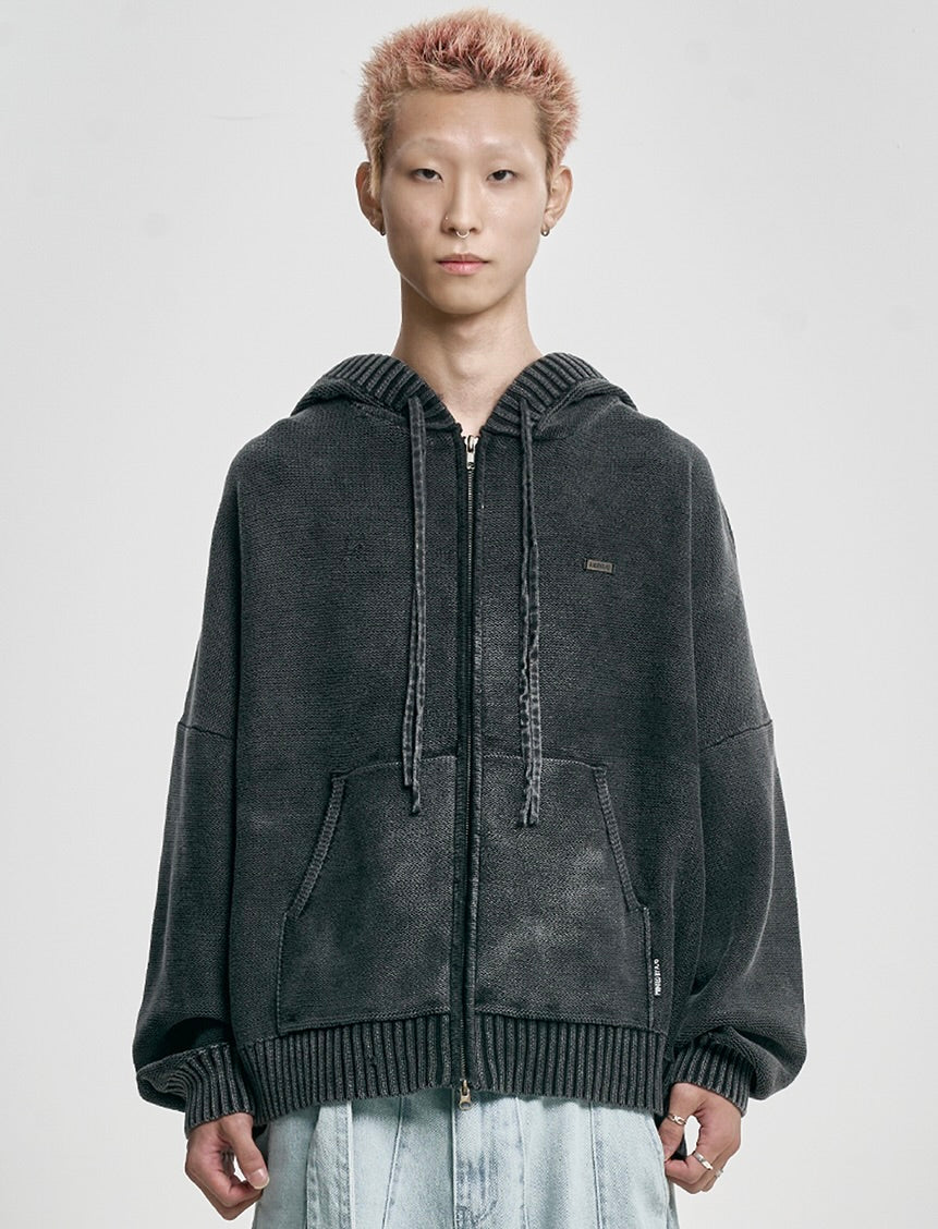 AJOBYAJO Five AJO Logos Washed Zip- Up Hoodie Charcoal
