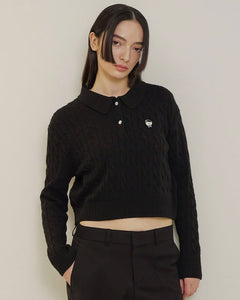 ILP New Parisian Cashmere Cable Crop Knit Black