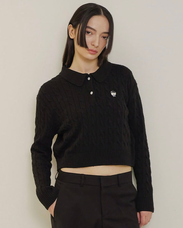 ILP New Parisian Cashmere Cable Crop Knit Black