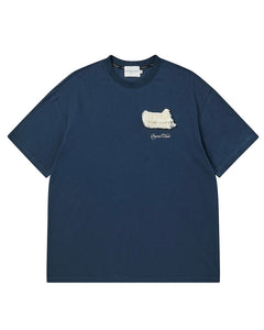 ILP Hand Made Art Work Dog Detail T-Shirt Navy