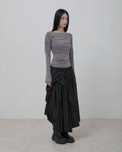 将图片加载到图库查看器，FLARE UP Asymmetrical Draped Layered Long Skirt Black
